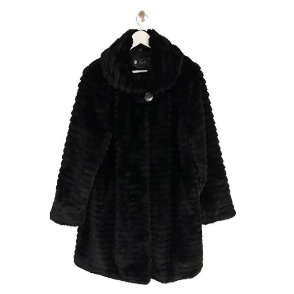 Vintage Jackets & Blazers - Vintage Nuage Black Faux Carved Fur Mid Length Coat